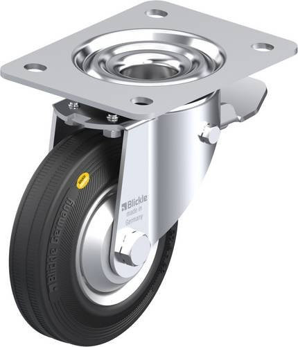 Blickle Lenkrolle LK-RD 125R-3-ST-FA mit Feststeller in Schwarz und Silber, Rad-Durchmesser: 125 mm, Tragfähigkeit: 120 kg - Bild 1