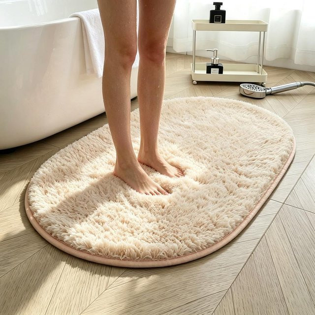 Ovaler Flauschiger Badezimmerteppich ZZ HOME in Beige/Braun, Super Wasserabsorbierend und Rutschfest, B/B: 80 x 50 cm - Bild 1