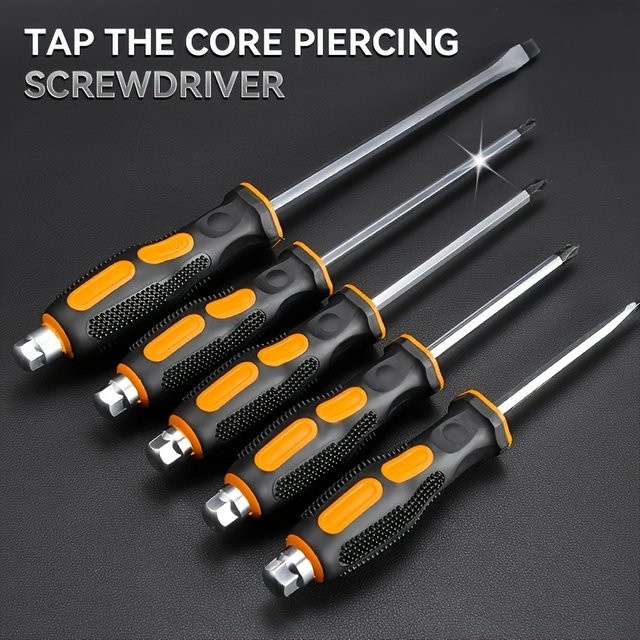 2-teiliges NIUXIANG Schraubendreher-Set mit magnetischen Durchgangshammer-Schlitzschraubendrehern in Schwarz, 6-8 Zoll mit rutschfestem Griff - Bild 1