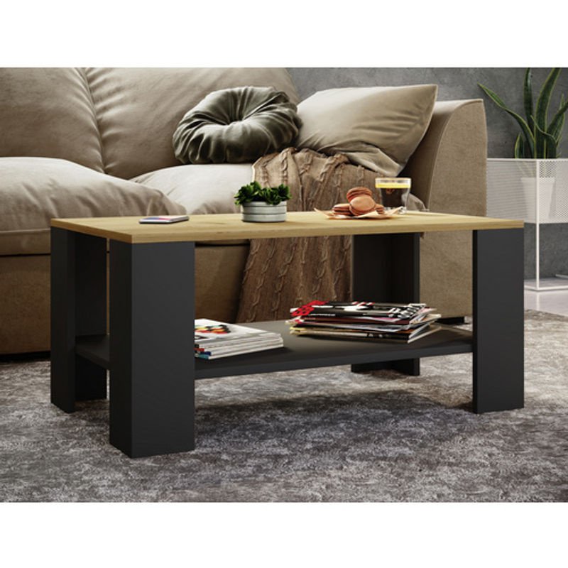 VCM Couchtisch Dalus in Eiche und Grau, rechteckig, Breite: 90 cm, Höhe: 55 cm, Tiefe: 41 cm - Bild 2