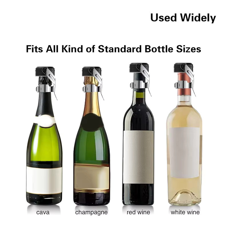 4er-Set XLSXVZ Flaschenverschlüsse aus Edelstahl für Champagner und Wein, auslaufsicher und wiederverwendbar, Silber und Schwarz - Bild 5