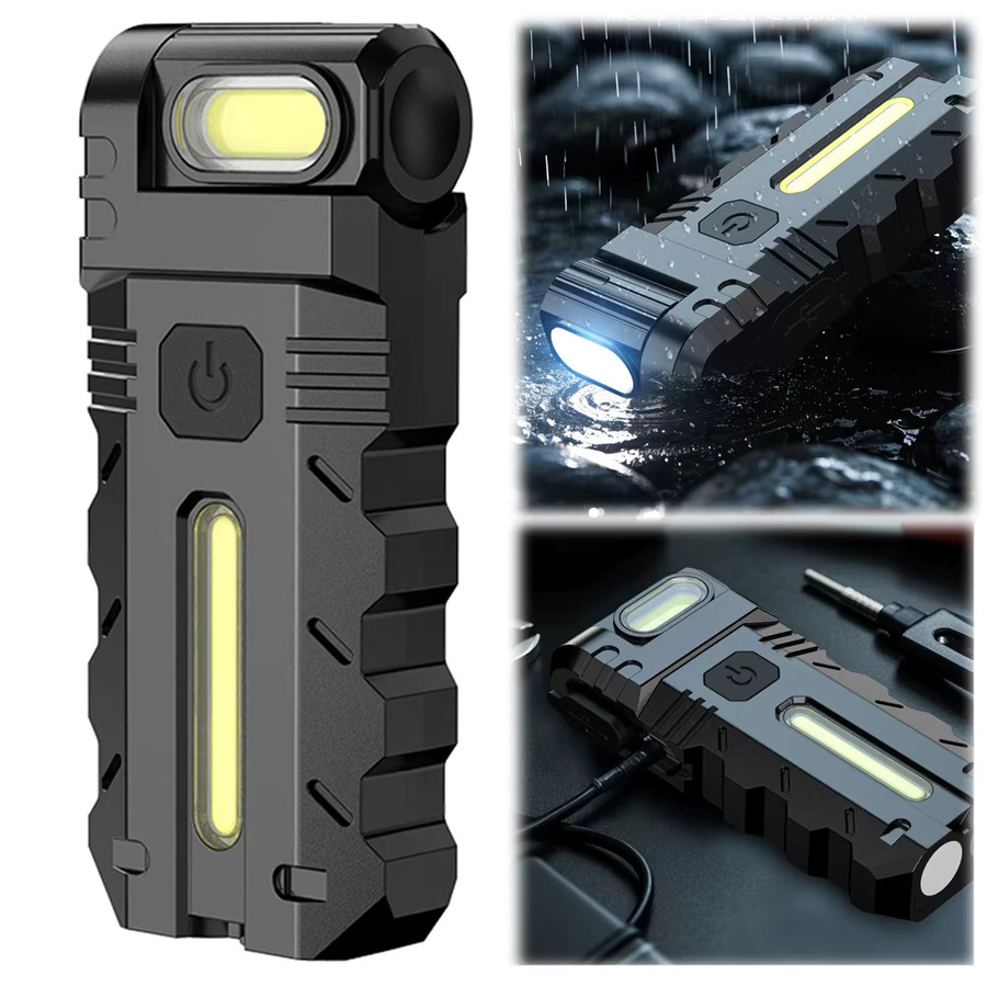 APWIKOGER Magnetische LED-Taschenlampe in Schwarz mit 180 Grad drehbarem Kopf als tragbare EDC-Arbeitsleuchte für Camping und Wandern - Bild 2