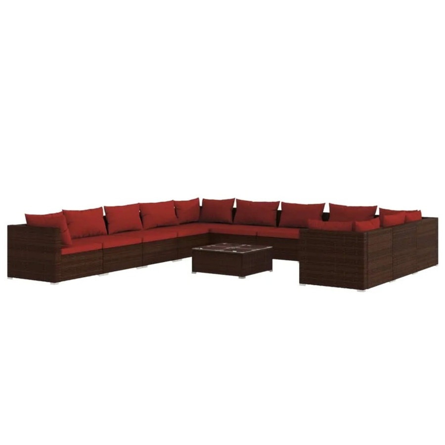 vidaXL 12-tlg. Garten-Lounge-Set aus Poly-Rattan in Braun mit Kissen und Couchtisch - Bild 2