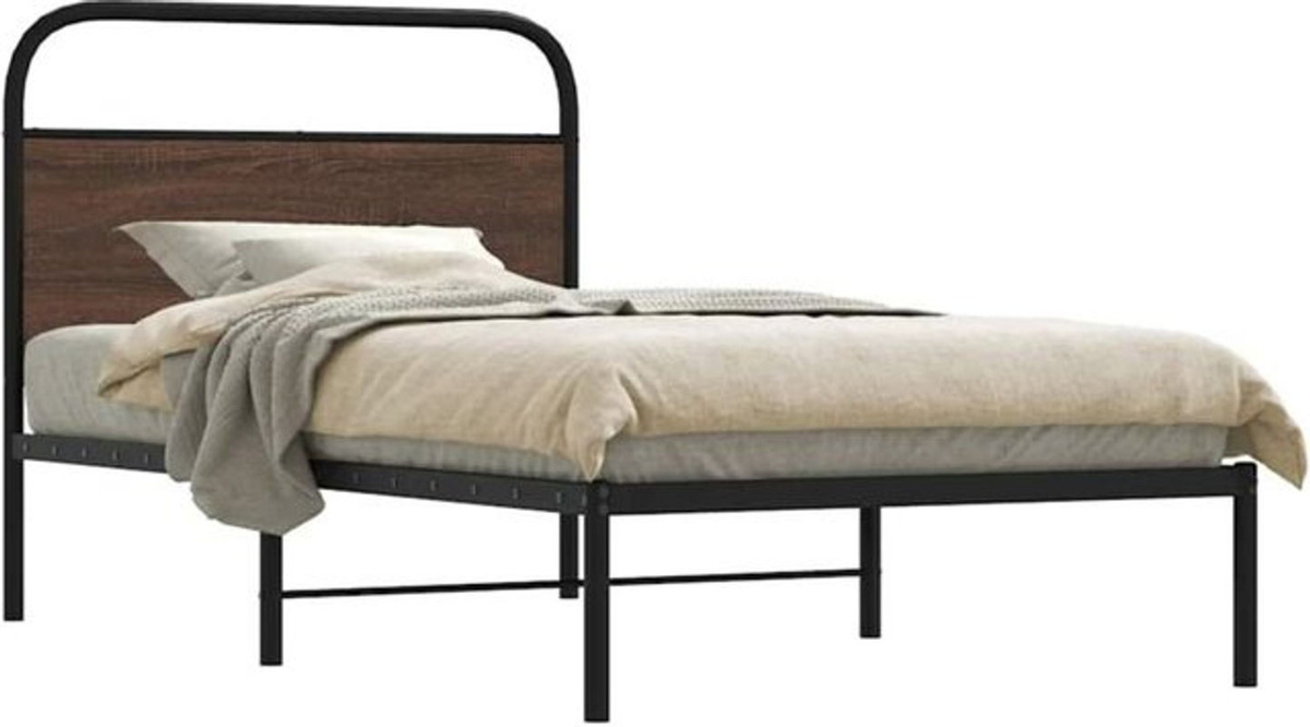 vidaxl Einzelbett Bettgestell in Braun mit Eichen-Optik aus Stahl und Holzwerkstoff B/T/H: 100 x 190 cm - Bild 1