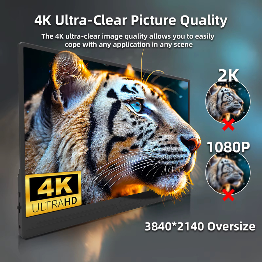 ZSUS 13 Zoll 4K UHD Tragbarer Monitor mit 60Hz in Schwarz für Laptop, PC, Smartphone und Konsolen - Bild 3