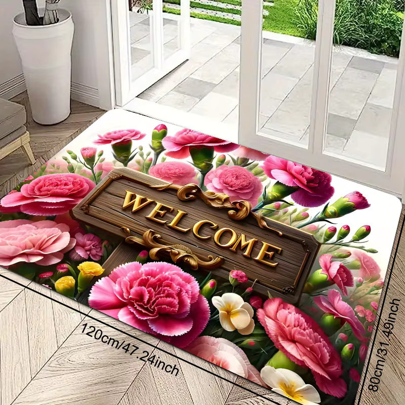 VIKAMA Bodenmatte mit Nelken-Design, rutschfest und wasserabsorbierend, rosa, B/T: 60 x 40 cm - Bild 3