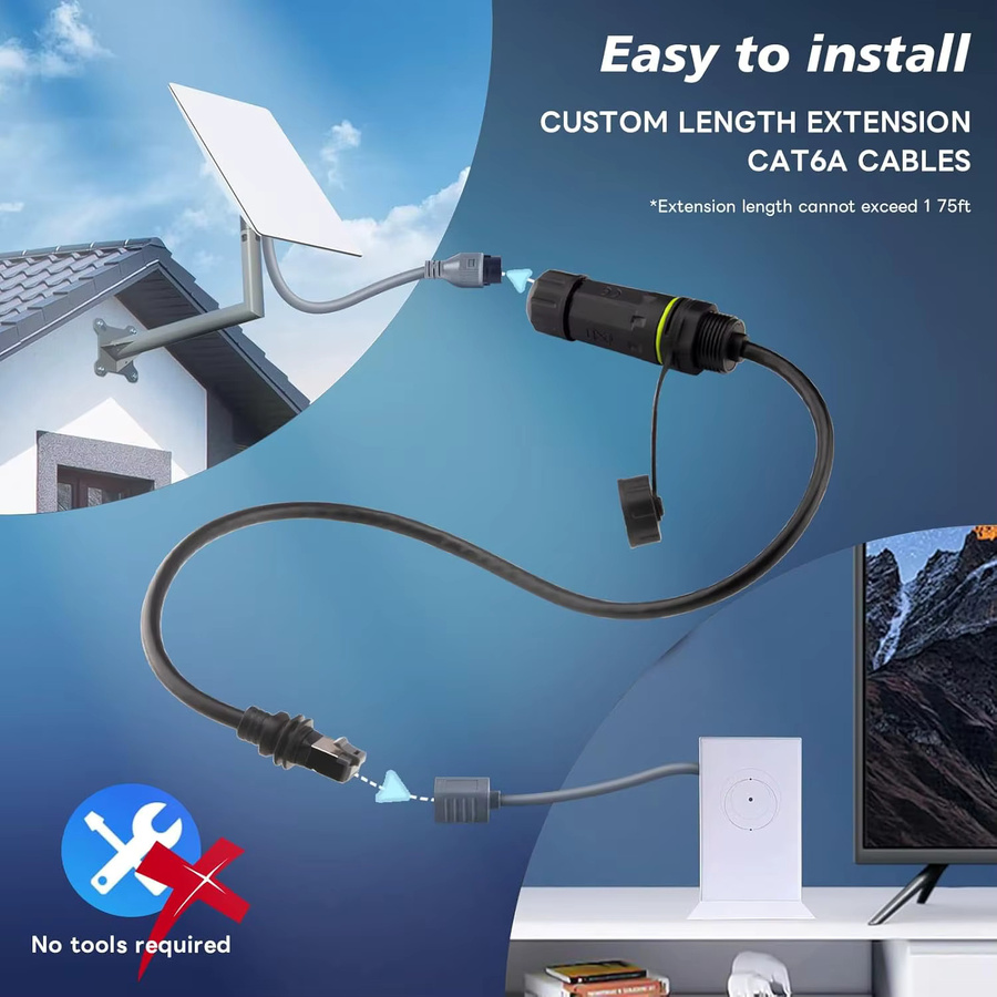 Starlink Ethernet Adapter Gen 3 und Mini RJ45 Kabelverlängerung IP68 wasserdicht Schwarz - Bild 2