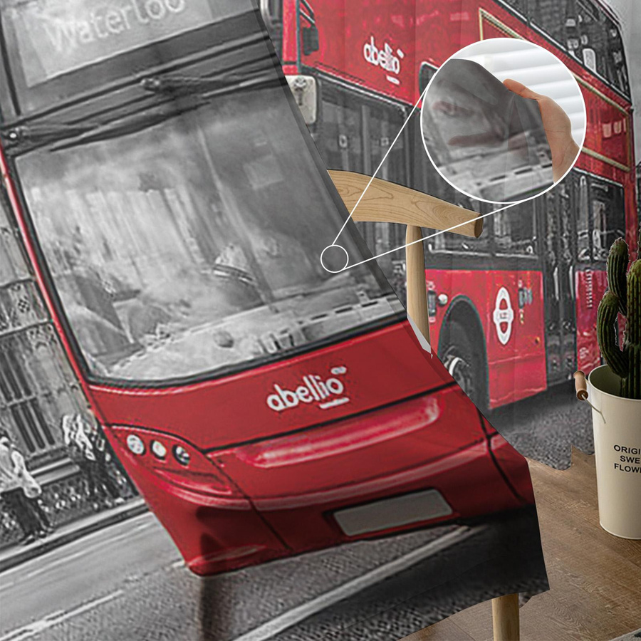 London Street Transparente Vorhänge mit Roter Bus und Big Ben Motiv aus Tüll, Voile und Organza, B: 135 cm, H: 115 cm - Bild 2
