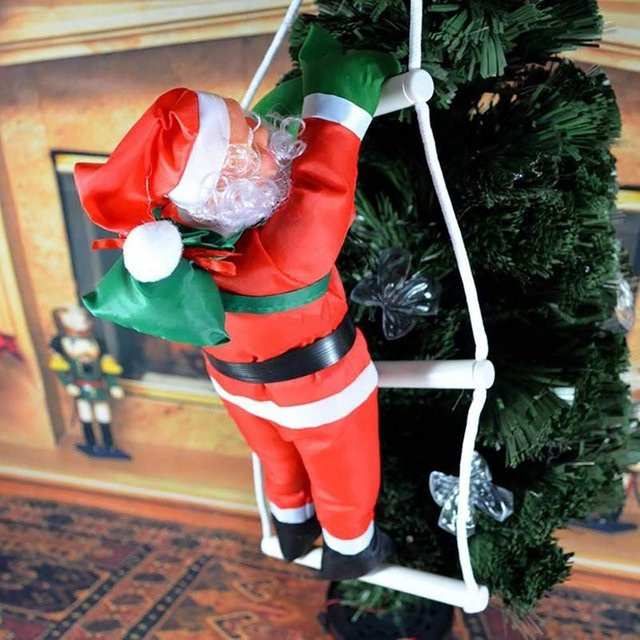 Beeinch Weihnachtsschmuck Santa Claus mit Kletterleiter als hängender Anhänger in Rot - Bild 1