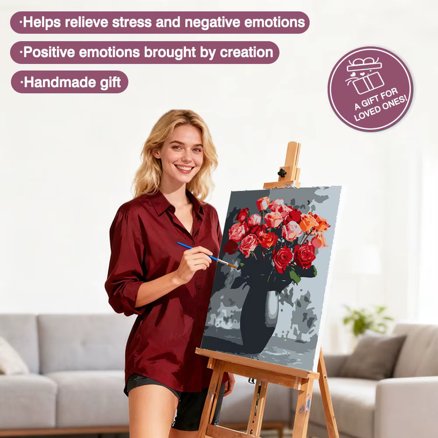 Huacan Malen nach Zahlen, Vase, Ölgemälde nach Zahlen, Rose - Bild 2