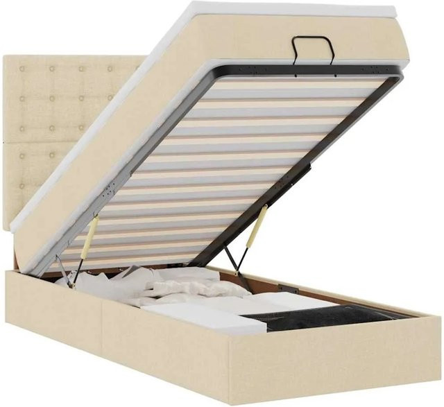 vidaXL Ottoman-Bett mit Matratze und Federkern in Creme, B/T/H: 203 x 100 x 128 cm - Bild 1