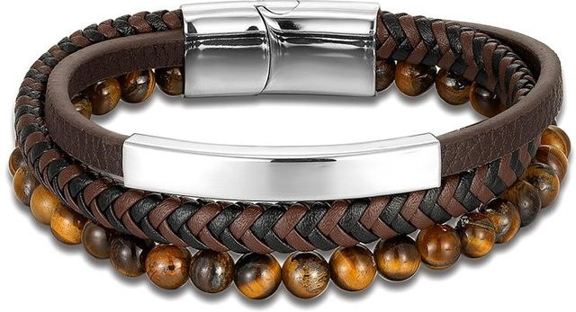YULIN Armband, blaues Leder, Naturstein, Perlen, Edelstahl, Herren, 23cm - Bild 1