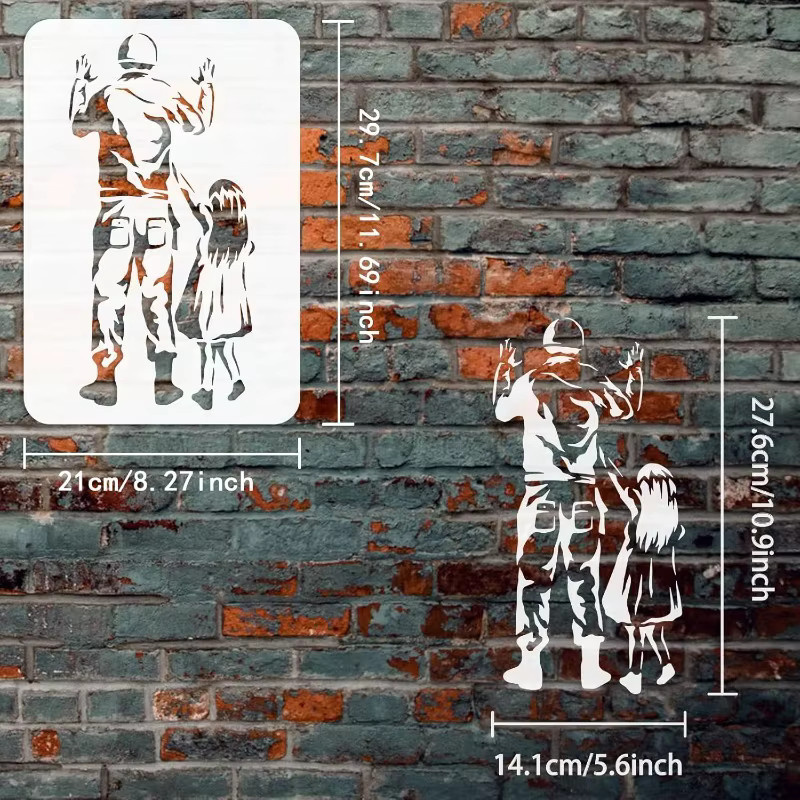 Banksy Schablone Mädchen mit Soldat wiederverwendbare Malvorlage für DIY Kunst Projekte, B/H: 21,08 x 21,08 cm - Bild 2