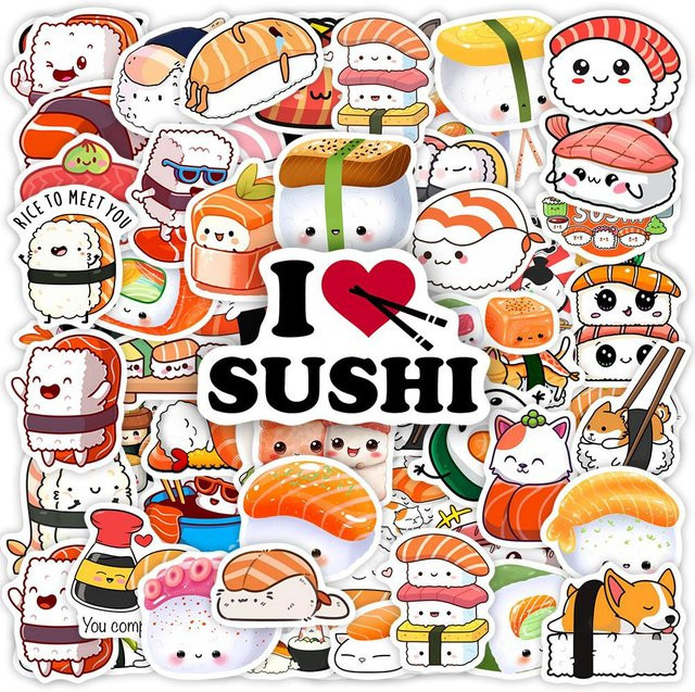 Binchi Outdoor Product Kawaii Sushi Aufkleber Set, Wasserdichte Cartoon Sticker in Mehrfarbig für Handy, Laptop und Scrapbooking - Bild 1