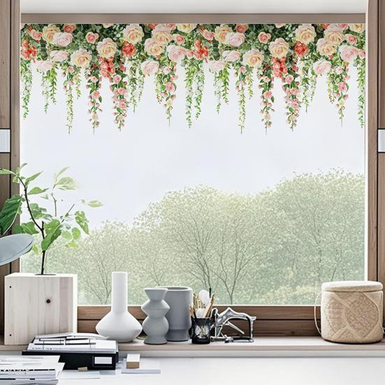 Wasserdichter Fensteraufkleber mit Rosenranken-Design aus PVC in Multicolor - Bild 1