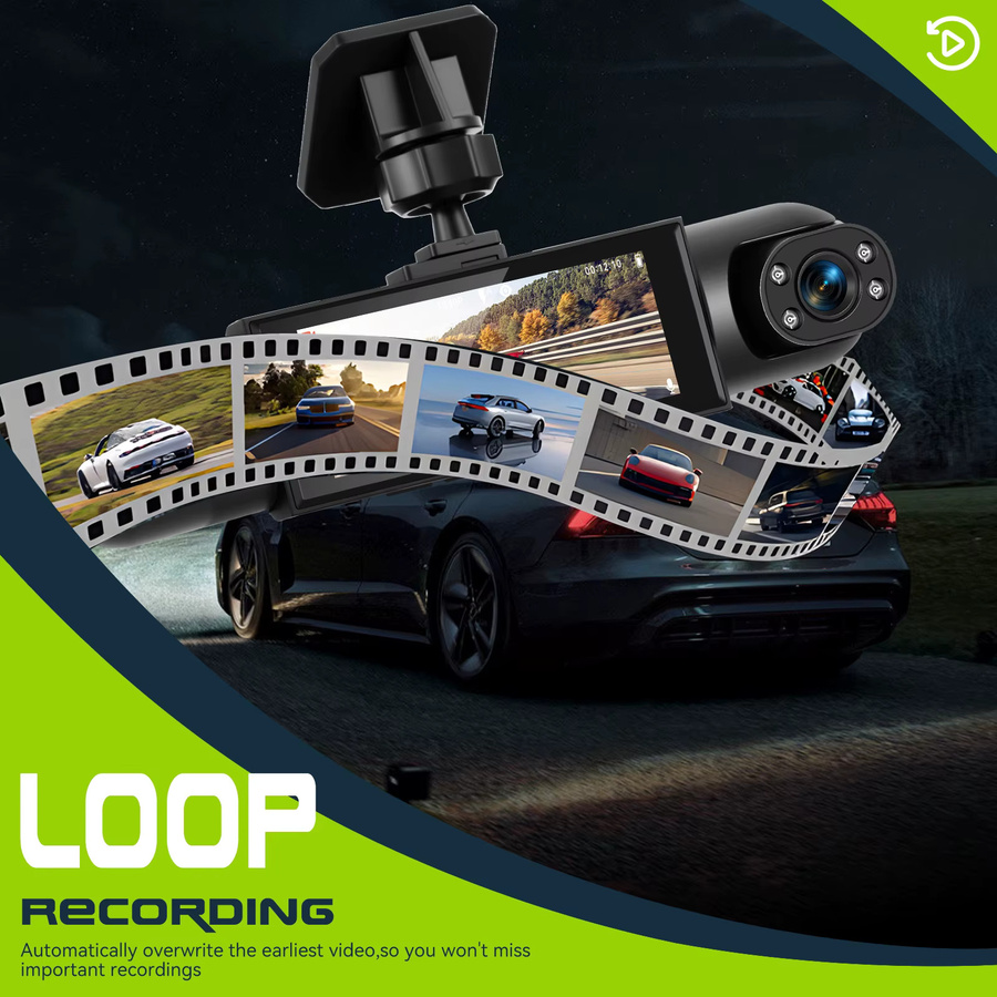 Podofo Auto-Dashcam mit Nachtsicht, Parküberwachung und Bewegungserkennung in Schwarz für Innenraum und Rückansicht - Bild 2