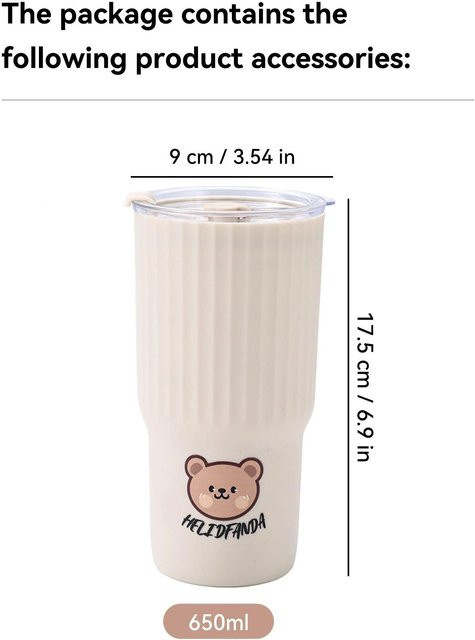 LChome Bär Trinkflasche aus Kunststoff in Beige, auslaufsicherer Wasserbecher mit Deckel für unterwegs und Sport - Bild 1