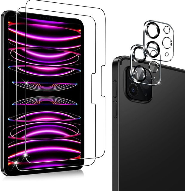 4er-Set Panzerglas Display- und Kameraobjektivschutzfolie für Apple iPad Pro 11 Zoll, 12,9 Zoll und iPad Air 6, transparent, HD klar gehärtetes Glas - Bild 1