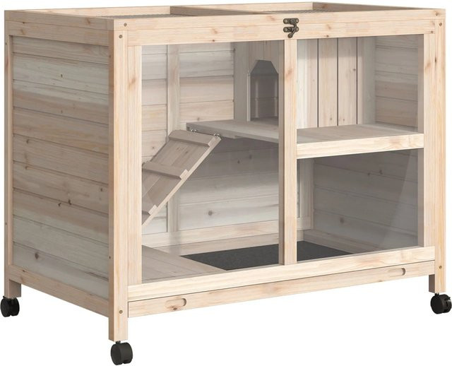 PawHut Kleintierkäfig aus Tannenholz in Natur/Braun mit Rädern, B/T/H: 91,5 x 53,3 x 73 cm - Bild 1