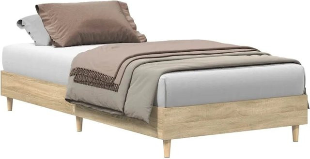 vidaXL Bettgestell aus Holzwerkstoff und massivem Eukalyptusholz in Sonoma Eiche, Braun, B/T/H: 90 x 200 cm - Bild 1