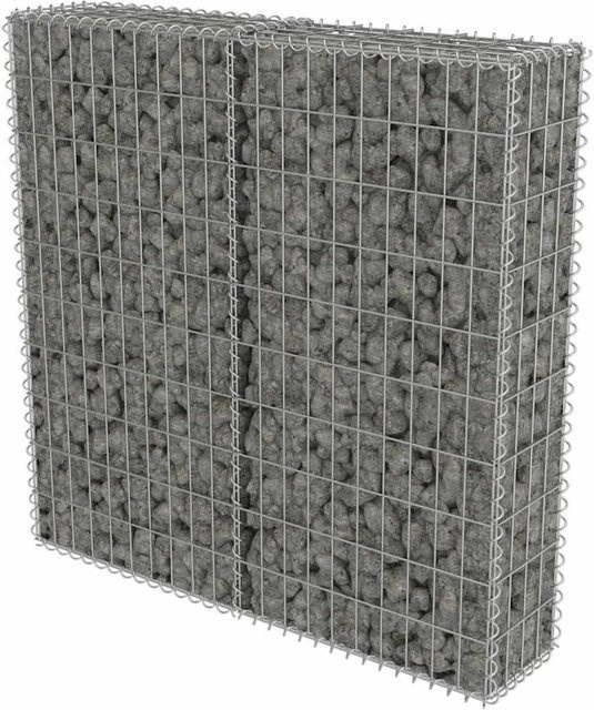 vidaXL Gabionenwand aus verzinktem Stahl mit Abdeckung, Farbe: Silber/Grau, B/T/H: 100 x 20 x 100 cm - Bild 1