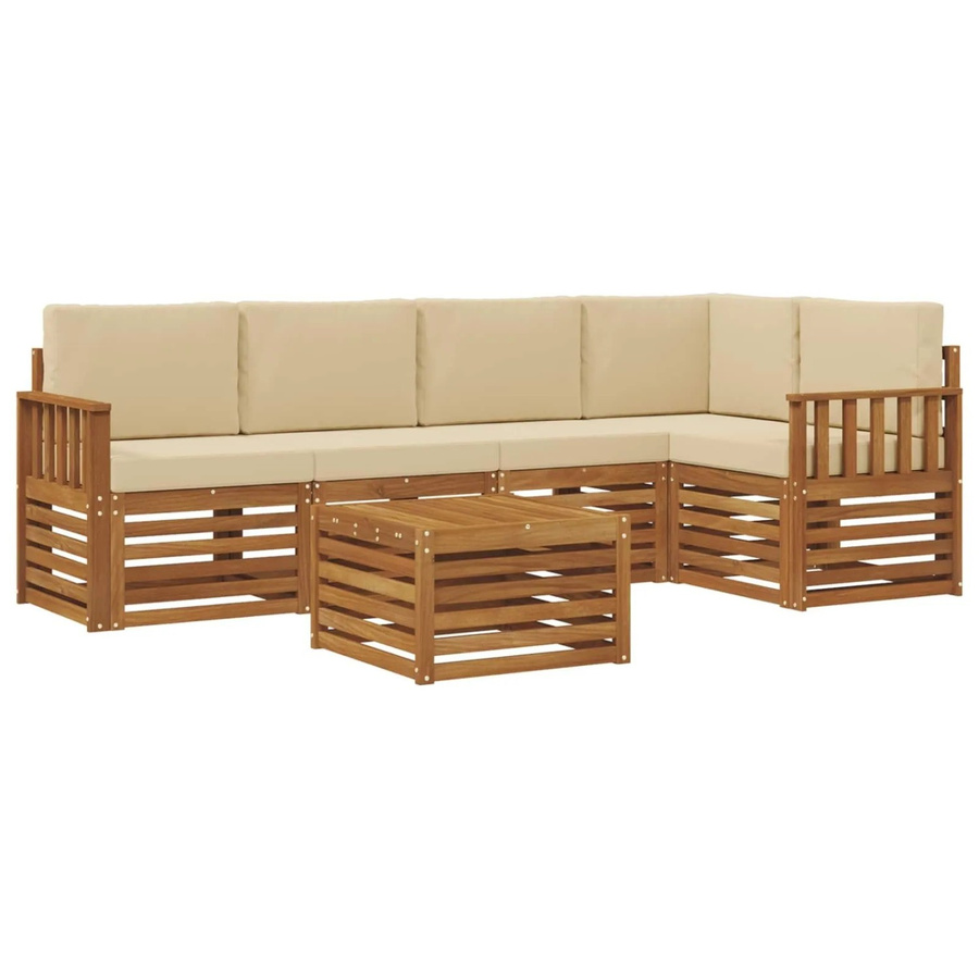 vidaXL Sofagarnitur 6-teilig in U-Form aus Massivholz Akazie mit Polsterkissen in Natur und Beige - Bild 2