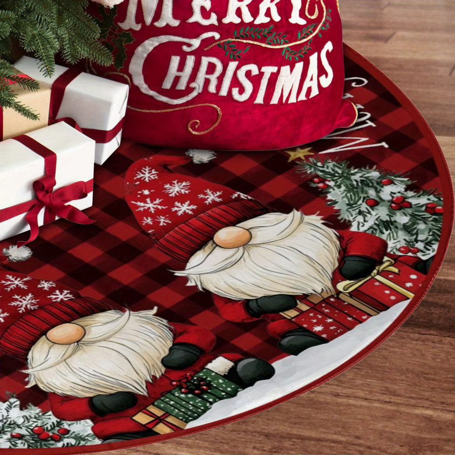 VIKAMA Weihnachtsbaumkleid in Rot mit Zwergen, Geschenken und Schneeflocken zur Dekoration für Innen und Außen - Bild 4