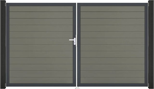 GroJa Solid Steckzaun Tor DB 2-flügelig in Steingrau, DIN Links, co-extrudiert aus Aluminium und BPC - Bild 1
