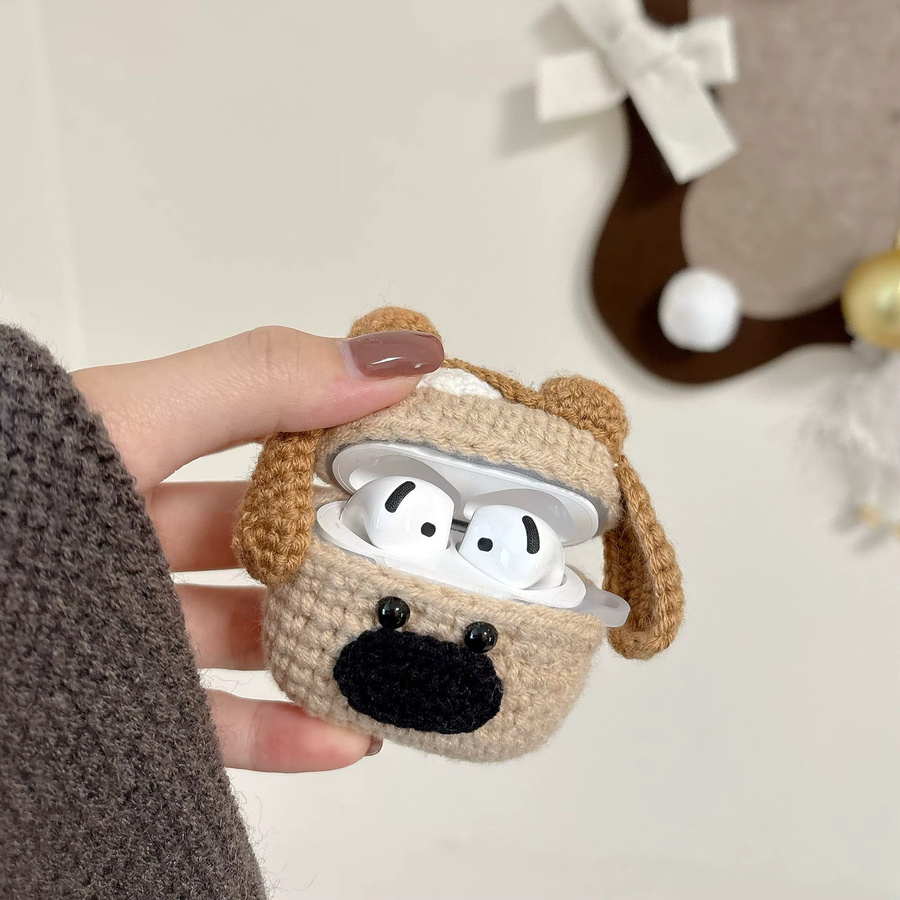 Flauschige Plüsch Schutzhülle im 3D Cartoon Space Dog Design für Apple AirPods Pro, 1, 2 und 3, in Grau oder Beige - Bild 4