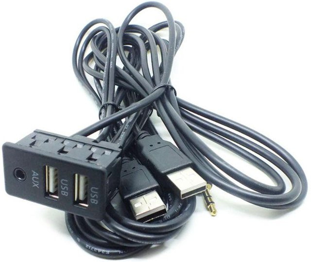Dual USB und AUX Verlängerungskabel Adapter für das Auto Armaturenbrett mit 1,5 m Länge in Grau - Bild 1