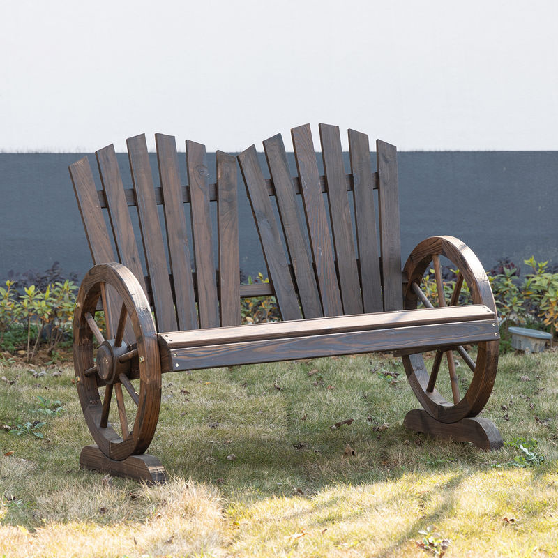 Outsunny Gartenbank aus Massivholz mit Armlehnen in Dunkelbraun, B/T/H: 108 x 66 x 95 cm - Bild 2