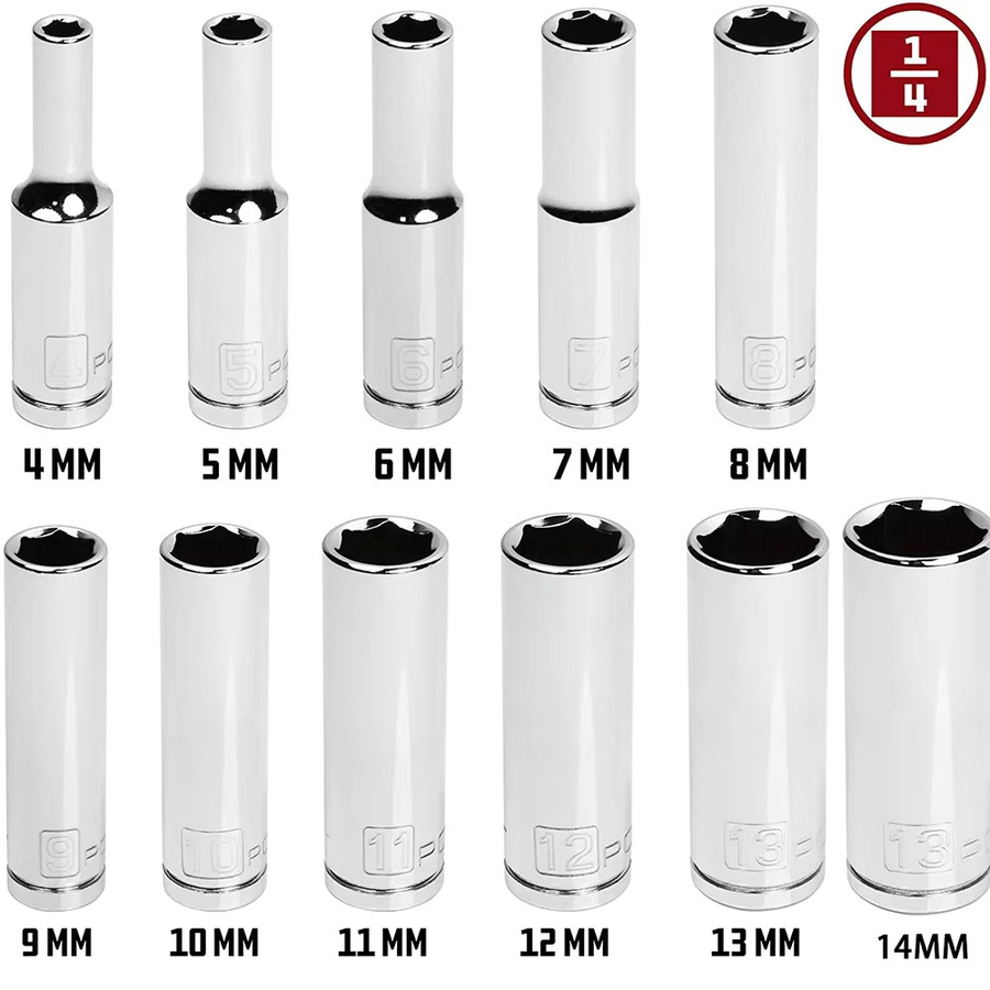 Lsmake 11-teiliger metrischer Chrom-Steckschlüsselsatz mit 1/4-Zoll-Antrieb und 6-Punkt-Tiefsteckschlüsseln von 4 mm bis 14 mm - Bild 2