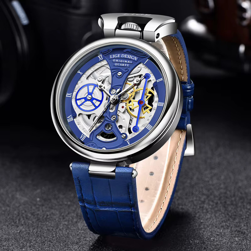 LIGE Armbanduhr Quarz, Leder, Blau, Herren - Bild 2