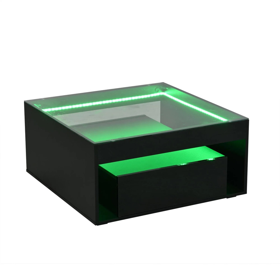 okwish Couchtisch mit LED Schubladen aus Glas in Schwarz Hochglanz, B/T/H: 70 x 70 x 35 cm - Bild 2