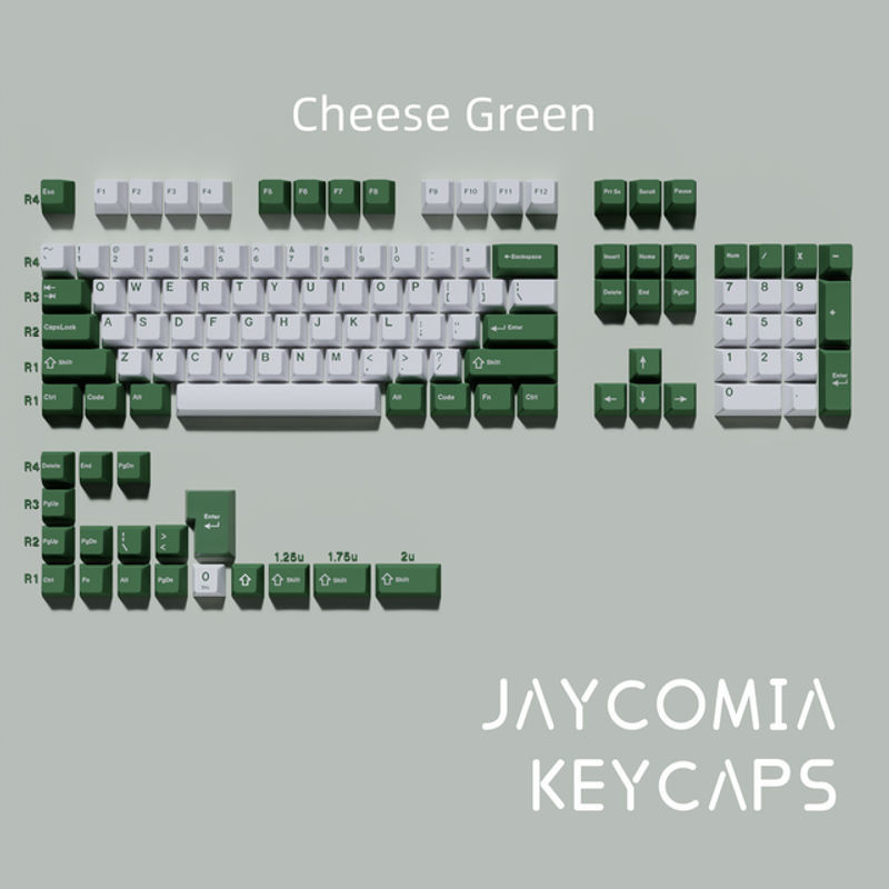 GMK Cheese Green PBT-Tastenkappen im Kirschprofil, 126 Tasten, ISO-Layout für mechanische Gaming-Tastaturen wie GMK75 oder Wooting, Farbe: Grün - Bild 1