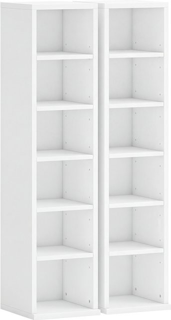 HOMCOM CD-, DVD- und Blu-ray-Regal 2er Set, stapelbares Medienregal mit 6 verstellbaren Einlegeböden, Weiß, B/T/H: 21 x 22,5 x 88,5 cm - Bild 1