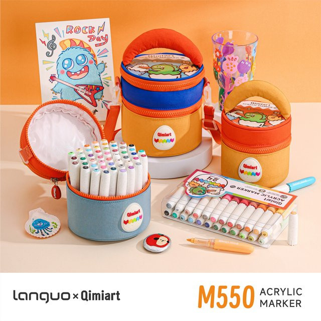 Blue Fruit Qimi Art M550 Dinosaurier-Acrylmarker-Set für Kinder, abwaschbare bunte Marker in eierschalenförmiger Verpackung, 24 Farben - Bild 1
