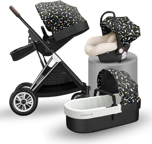 Warm House 3-in-1 Kinderwagen Set mit Babywanne, Sportsitz und Autositz in Grau und Schwarz - Bild 1