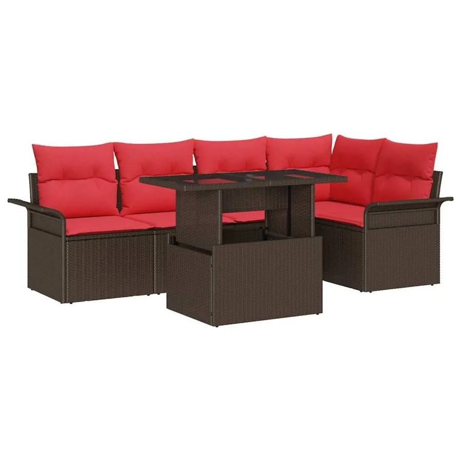 vidaXL Gartensofa-Set aus Poly-Rattan in L-Form mit 6-teiliger Polstergarnitur und integriertem Stauraum, Farbe Braun - Bild 2