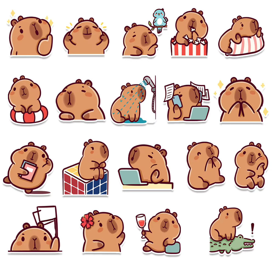 Kpustyle Cartoon Capybara Aufkleber Set, Mehrfarbig, Dekoration für Laptop, Notebook, Koffer und Tagebuch - Bild 2
