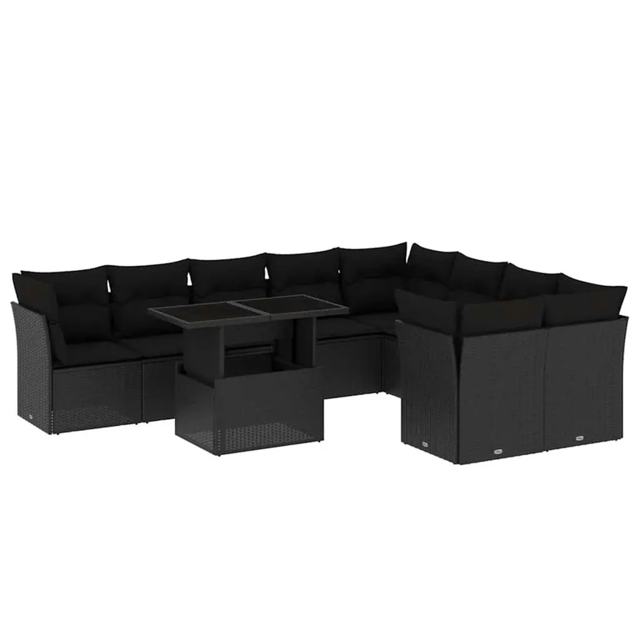 vidaXL 10-teilige Garten-Sofagarnitur aus Polyrattan in Schwarz mit Kissen und Gartentisch - Bild 2