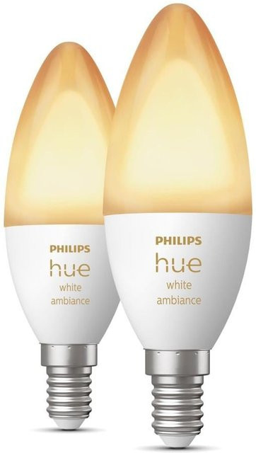 Philips Hue White Ambiance LED-Leuchtmittel Kerze E14 Doppelpack, dimmbar, Weiß - Bild 1