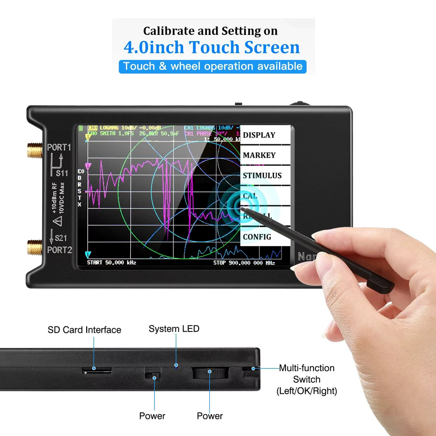 SeeSii NanoVNA-H4 Vektornetzwerkanalysator 4 Zoll, 10kHz-1,5GHz HF VHF UHF Antennenanalysator, Schwarz - Bild 2