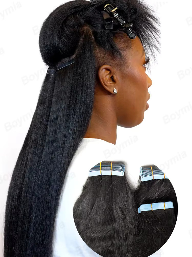 VADES Tape-in Extensions Kinky Straight Remy Cuticle Yaki, 20 Stück - Bild 6