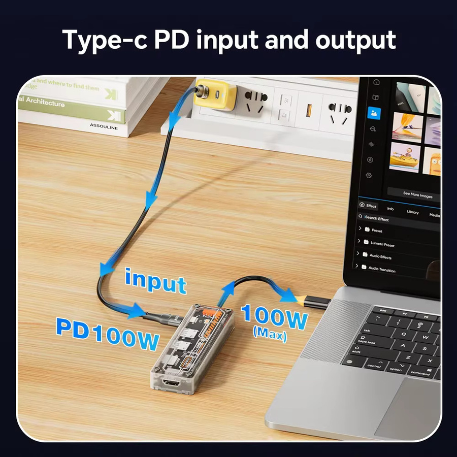 ASOMETECH 6 in 1 USB-C Hub mit HDMI 4K, TF-Slot und 100W PD für MacBook Pro, Laptop und Tablet, USB 3.0 Adapter in Transparent-Optik - Bild 5