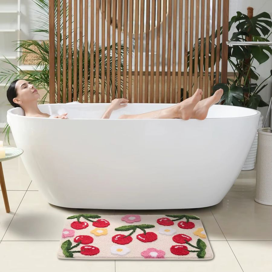 VIKAMA Plüsch-Fußmatte für Badezimmer und Eingangsbereich, saugfähige und hautfreundliche kleine Blumenteppich-Fußmatte - Bild 1