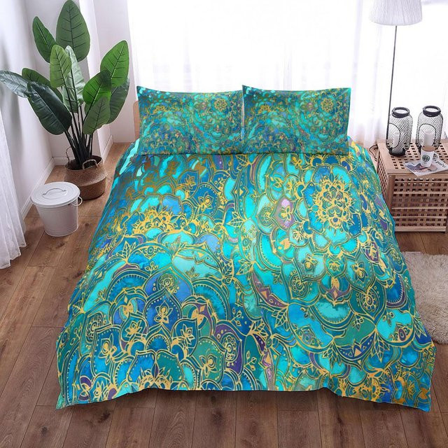 Binchi Outdoor Product Vintage Mandala Bettwäsche-Set mit Boho-Design in Türkis, Material Mikrofaser, B/H: 140 x 200 cm - Bild 1