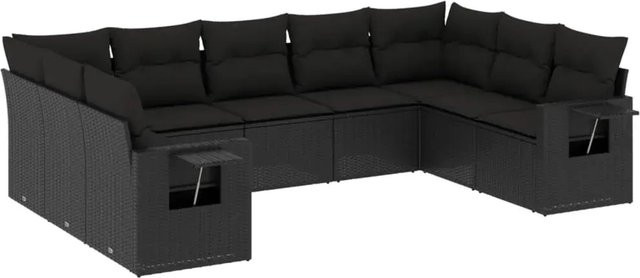 vidaXL 9-teilige Garten-Sofagarnitur aus Poly-Rattan mit Kissen in Schwarz - Bild 1
