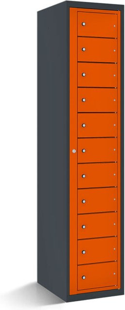 rotstahl Fächerschrank mit Zentraltür und 11 Fächern in Orange mit anthrazitgrauem Korpus, B/T/H: 40 x 50 x 180 cm - Bild 1