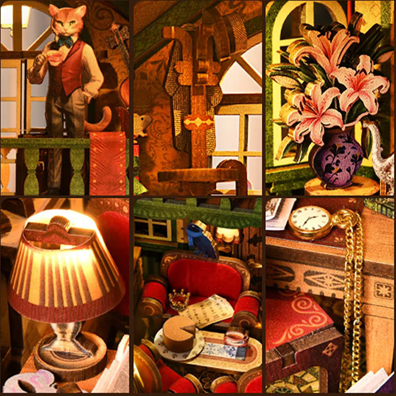 zuuton Holz Miniatur Puppenhaus DIY Buch Nook Kit, 3D Puzzle, mit LED-Licht, ab 14 Jahren - Bild 4